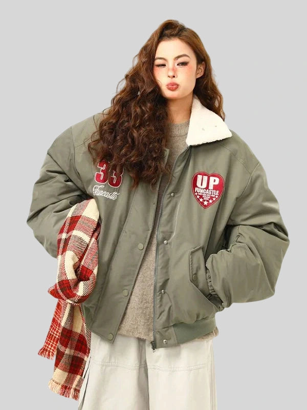 Womens Boa Lapel Casual Padded Oversized Jacket