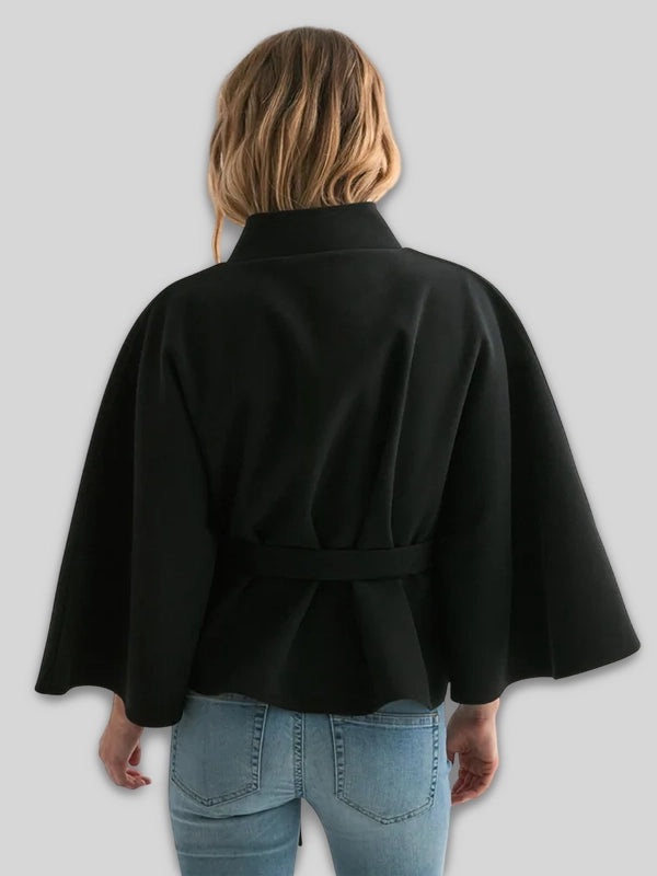 Womens Nelly Fancy Poncho Black Coat