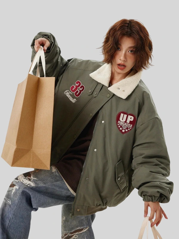 Womens Stylish Boa Lapel Casual Padded Oversized Winter Jacket MW9716