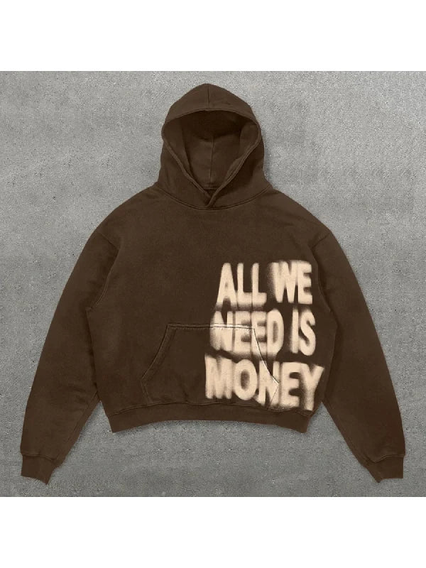 Y2k All We Need Is Money Hoodie Brown