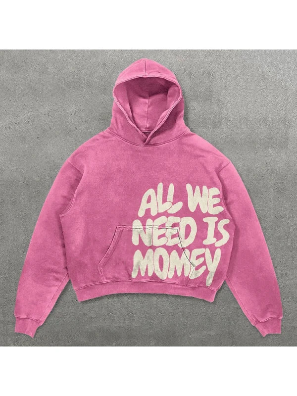 Y2k All We Need Is Money Hoodie Pink