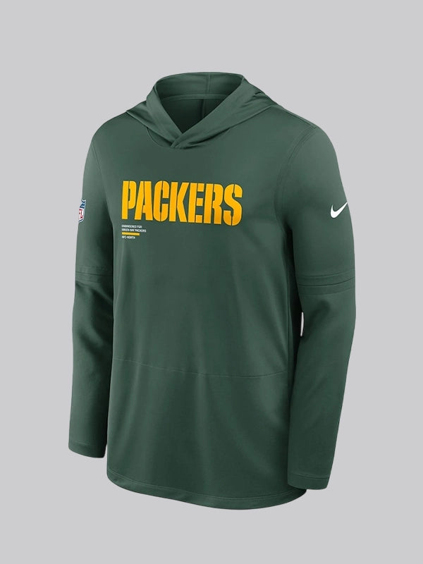 Yellow Bay Packers White Sideline Green Hooded T-Shirt
