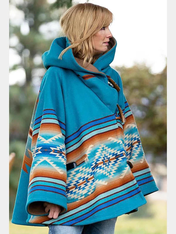 Yellowstone Kelly Reilly Blue Poncho Coat