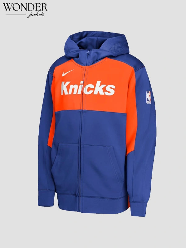 Youth Nike Blue Orange New York Knicks Authentic On Court Showtime Performance Full Zip Hoodie