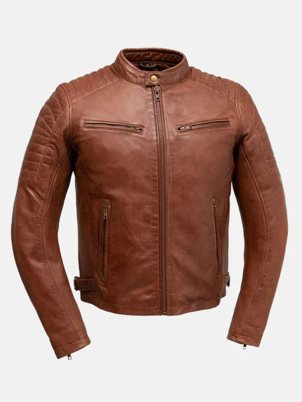 Zack Mens Brown Biker Leather Jacket