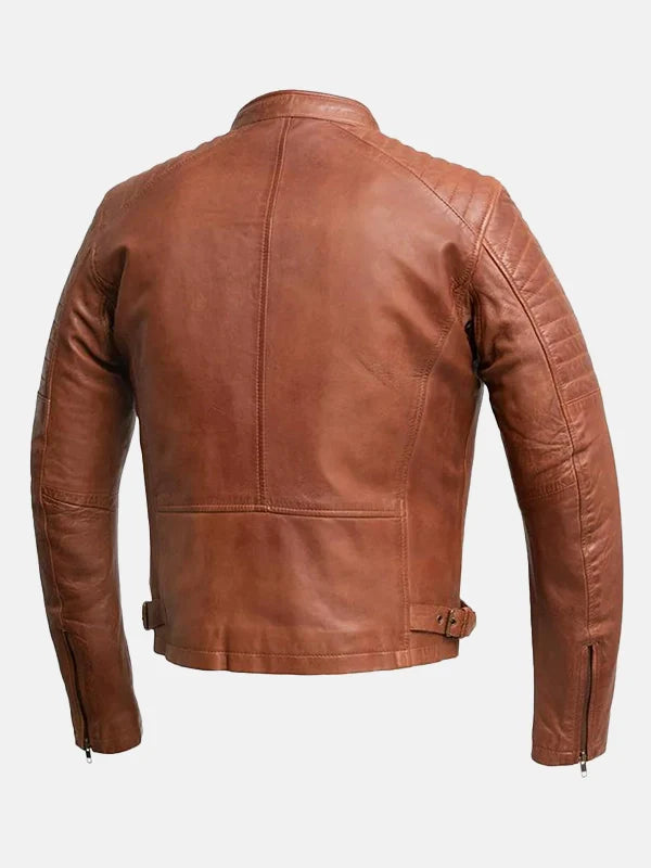 Zack Mens Brown Leather Biker Jacket