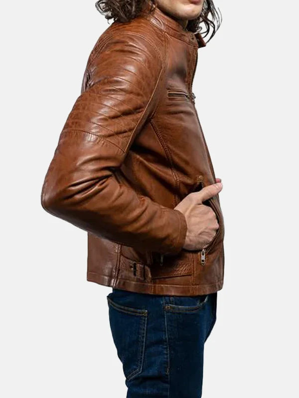 Zack Mens Brown Leather Moto Jacket