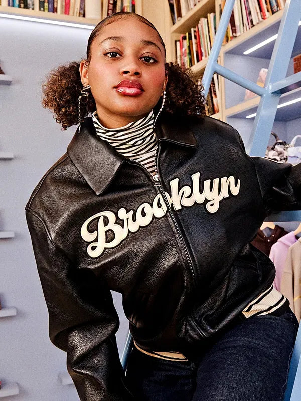 bǝrō x Kid Super Brooklyn Nets Leather Varsity Jacket Black