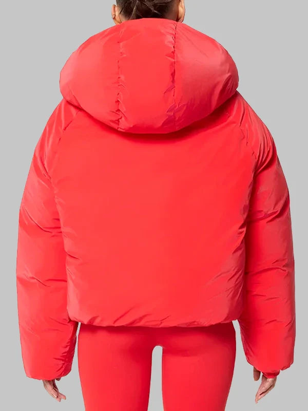 khy red hooded puffer jacket