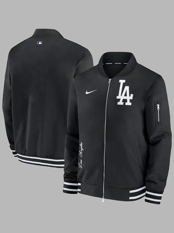 los angeles dodgers nike authentic collection full-zip bomber jacket - black