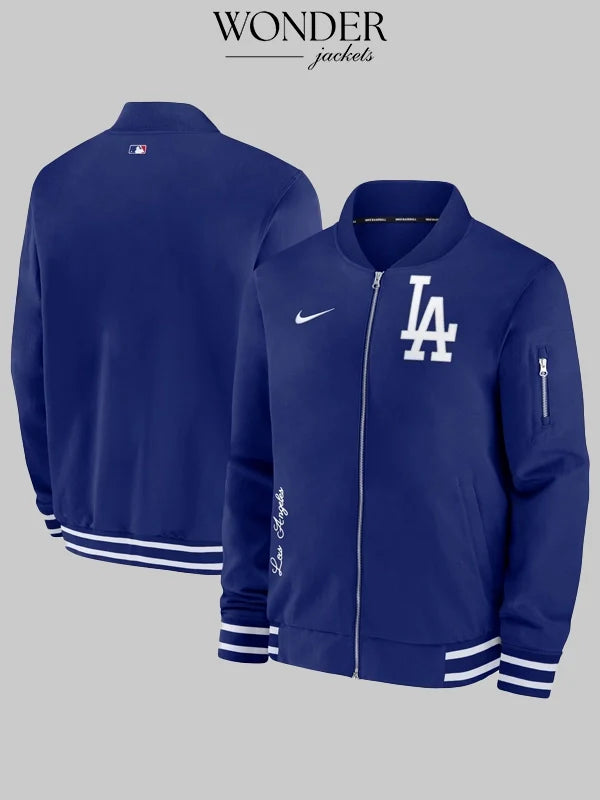 los angeles dodgers nike authentic collection full-zip bomber jacket - royal