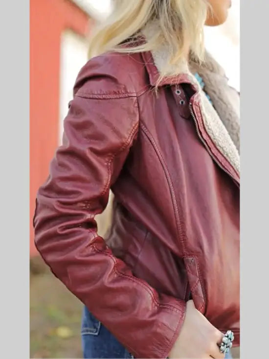 mauritius brown leather shearling jacket