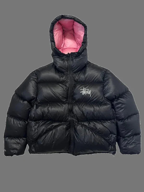 stussy puffer jacket pink inside